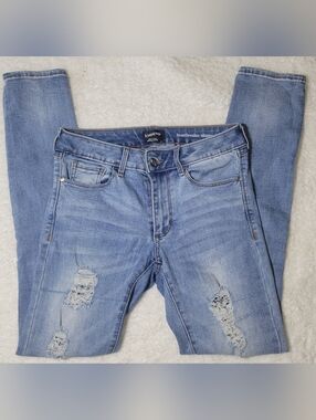 Bebe Heartbreaker Skinny Jeans Womens 27 Distressed Cropped Light Wash Y2K